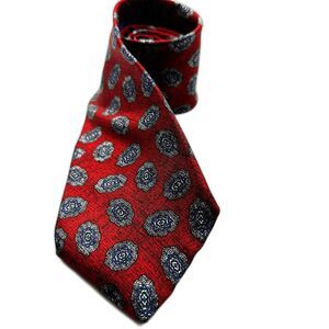 Oscar de la Renta All Silk Vintage Tie - Red with Floral Medallion